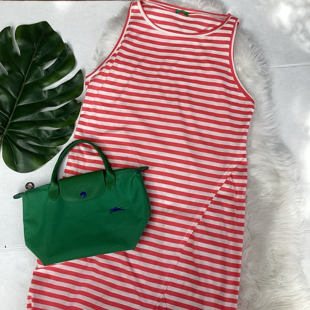 United Colors of Benetton Long Striped Tank Dress Coral & Ivory L
